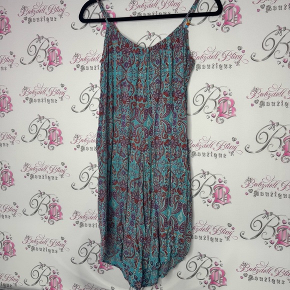 Jumper pants flowy one piece suit Bohemian Paisley Spaghetti Strap Dress - Picture 10 of 11